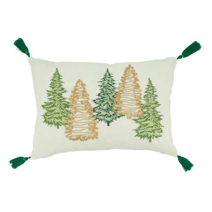 Green and White Christmas Trees Design Lumbar Pillow with Tassels