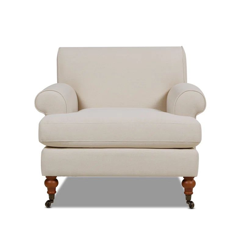 Alana Sky Neutral Velvet Wood Handcrafted Lawson Armchair