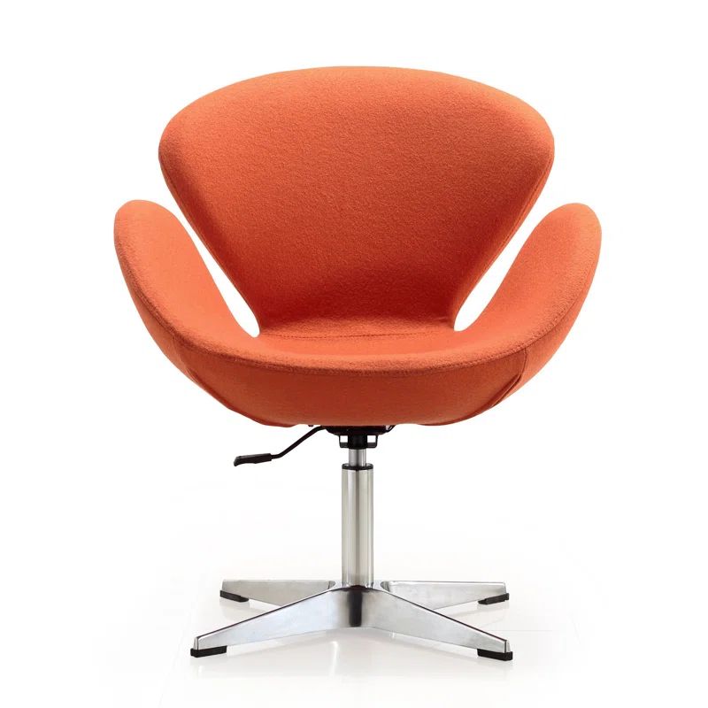 Raspberry Orange Wool Blend Swivel Accent Chair with Metal Base