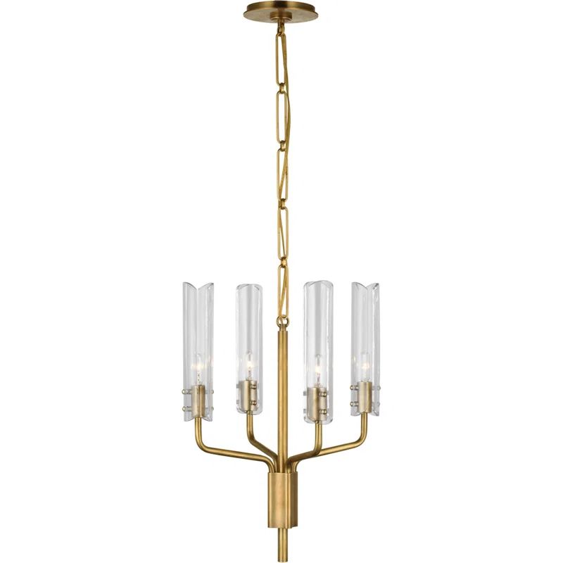 Antique Brass and Crystal 4-Light Candle Chandelier