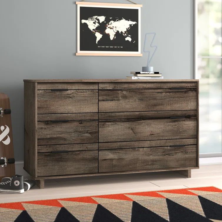 Fynn Fall Oak Industrial Double Dresser with Metal Drawer Pulls