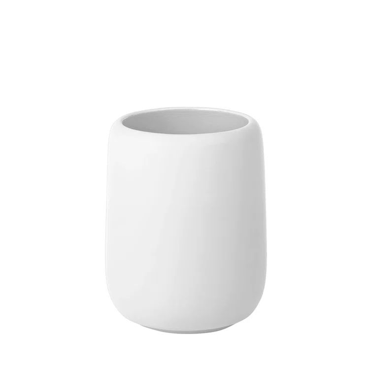 White Ceramic and Glass Bathroom Tumbler Toothbrush Holder