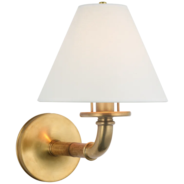 Natural Brass and White Parchment Dimmable Sconce with Bamboo Accent