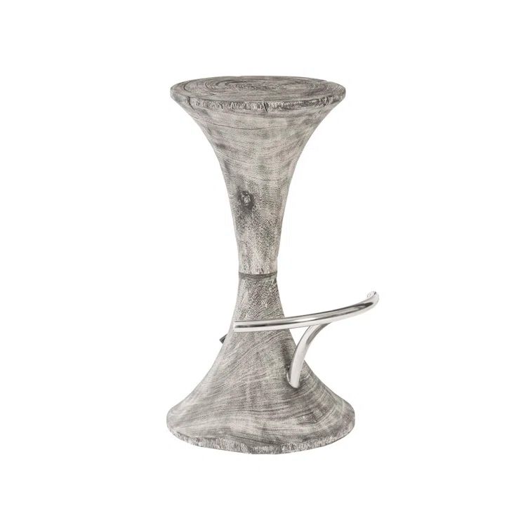 Gray Stone Chamcha Wood Bar Stool with Stainless Steel Foot Rest