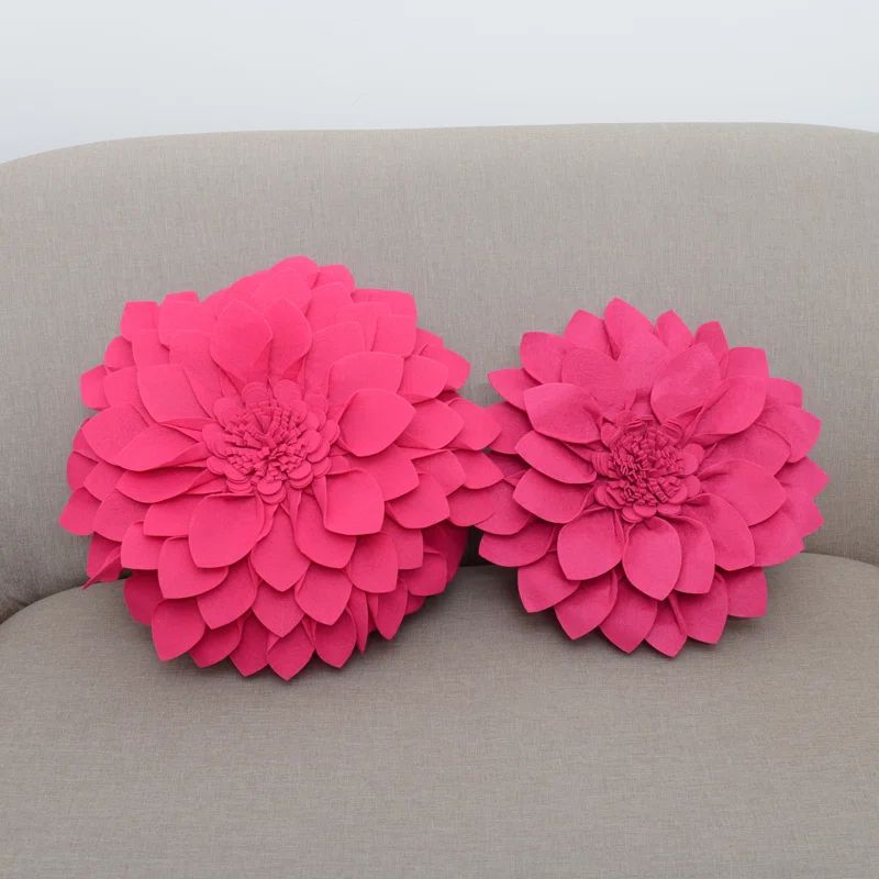 Fuchsia Felt Flower Shaped Throw Pillow 16" x 16"