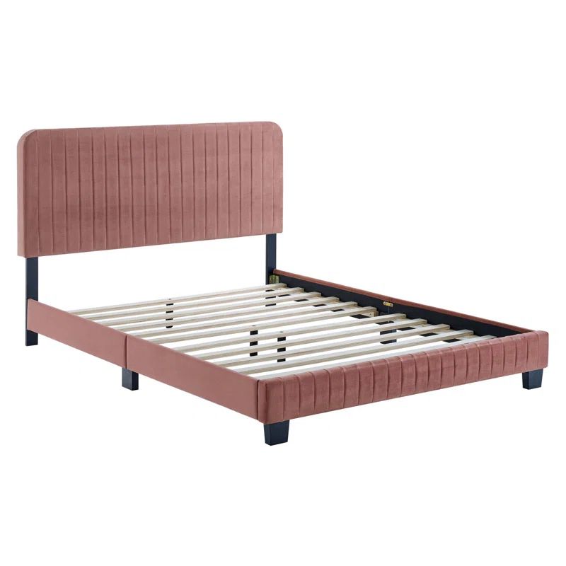Dusty Rose Channel Tufted Velvet Full Platform Bed