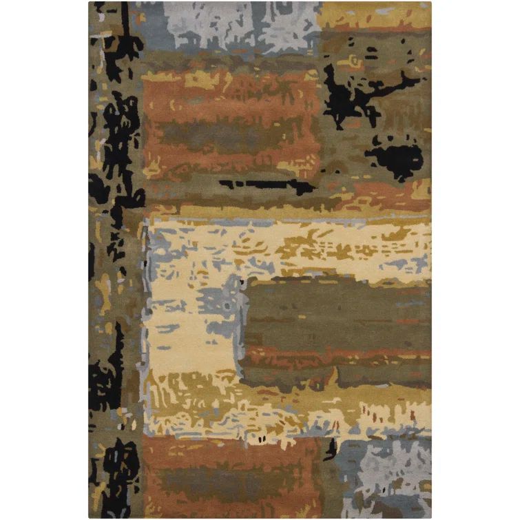 Blue and Beige Wool Abstract 5' x 7' Rug