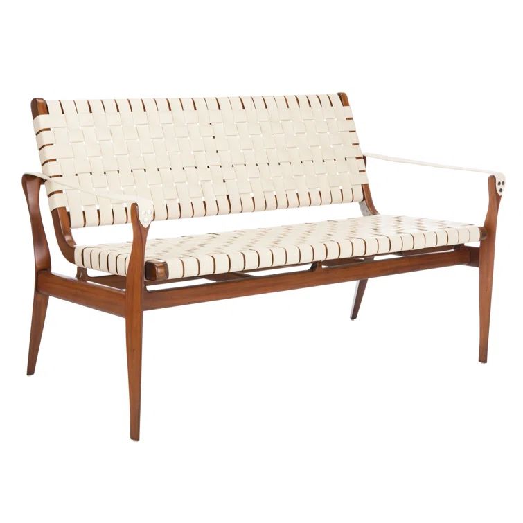 Brenton 56'' White and Light Brown Leather Bench