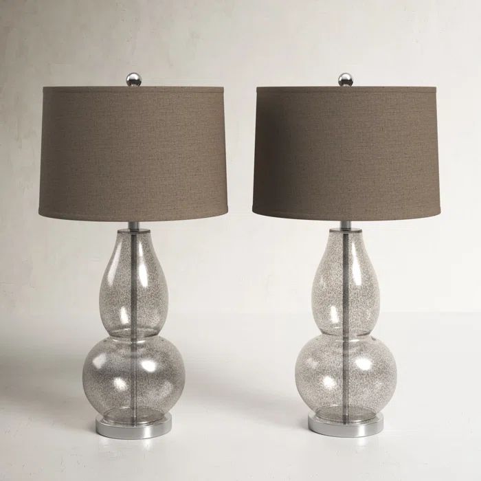 Antique Silver Wheat Double Gourd Table Lamp Set, 28.5"