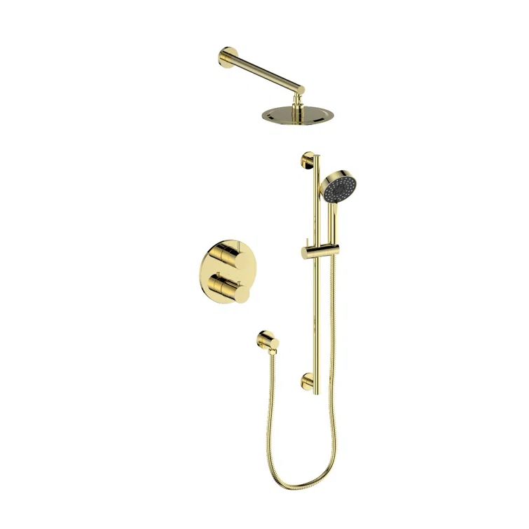 Polished Gold Multi-Head Thermostatic Rain Shower System
