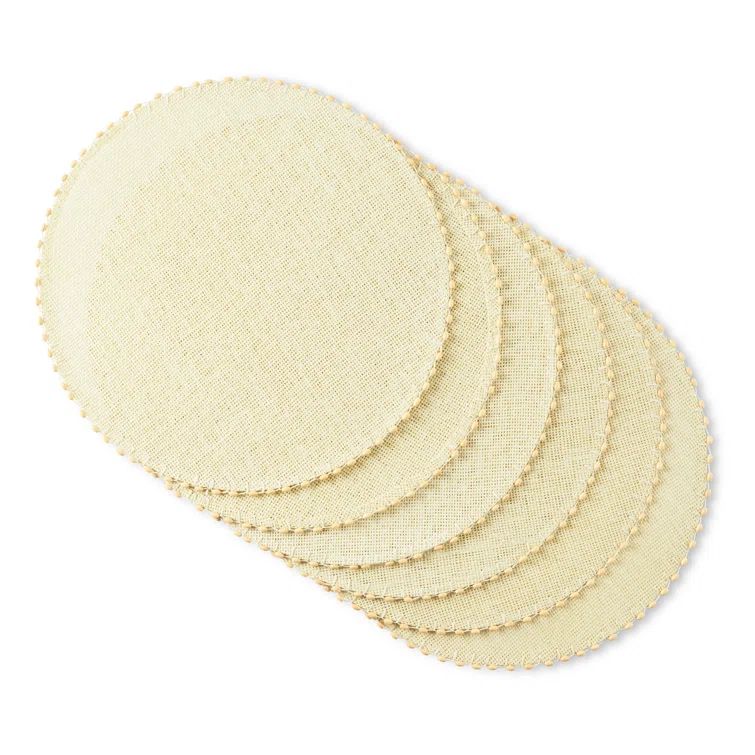Beige Water Resistant Woven Paper Circular Placemats Set of 6