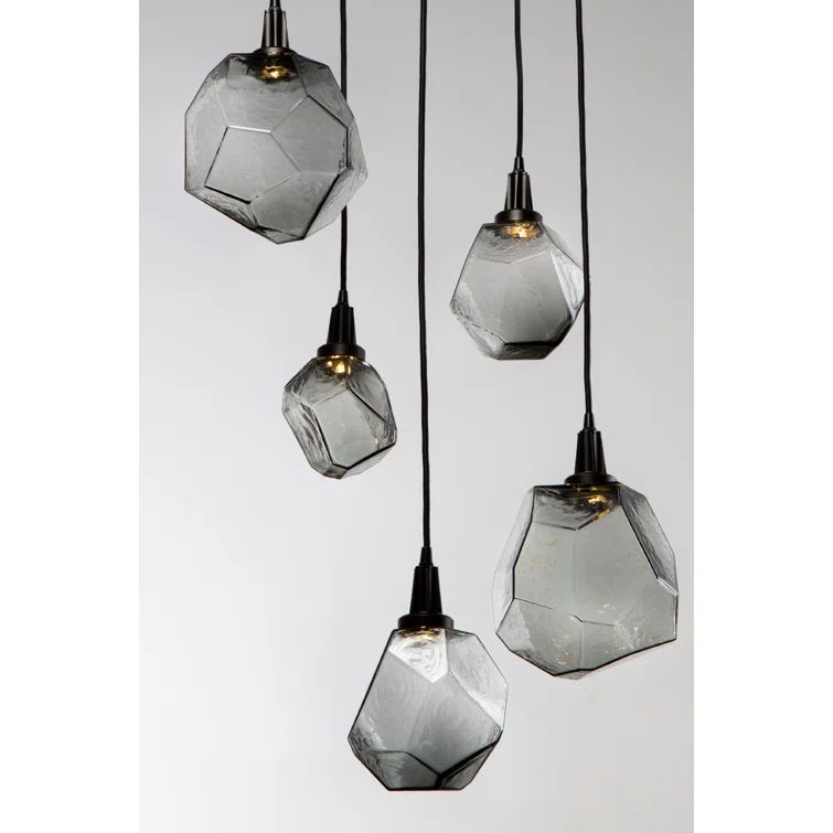 Gemstone 30'' Matte Black LED Cluster Pendant with Hand-Blown Glass