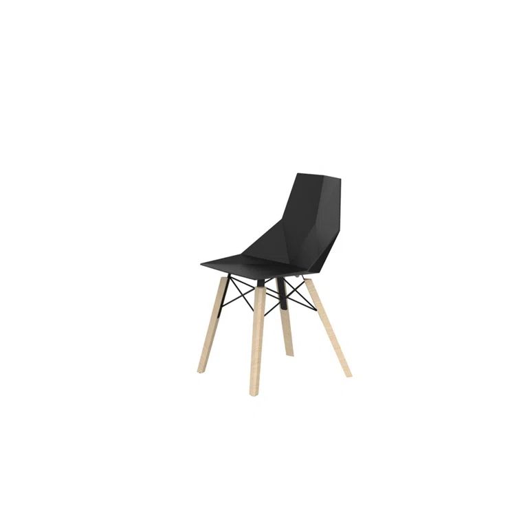 Matte Black Polypropylene & Beech Wood Armless Chair