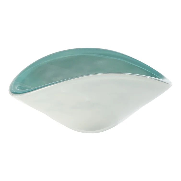 Azure Elegance Hand-Blown Oval Glass Centerpiece Bowl