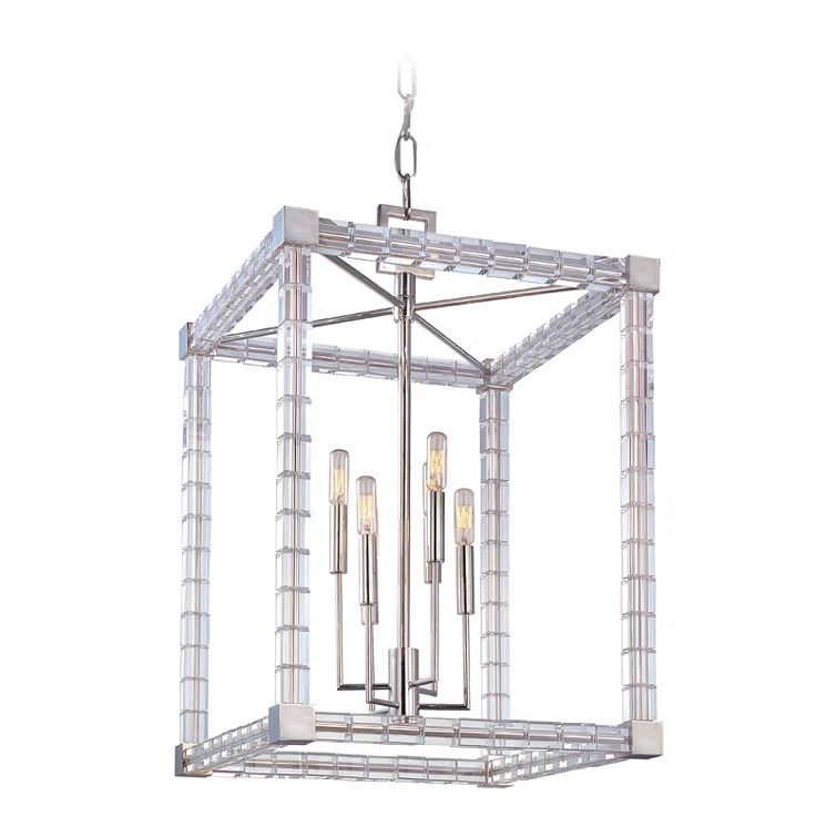Polished Nickel and Crystal 6-Light Chandelier