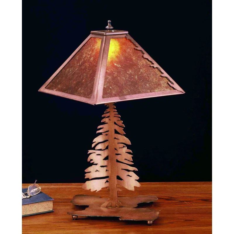 Tall Pine 21" Antique Copper Table Lamp with Silver Mica Shade