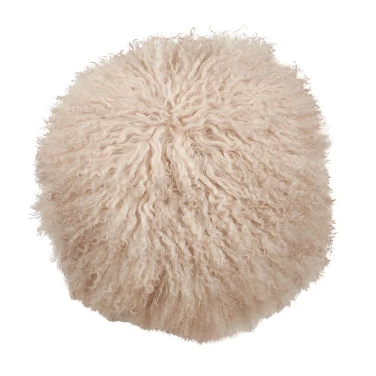 Oyster Round Mongolian Lamb Fur Throw Pillow 13"