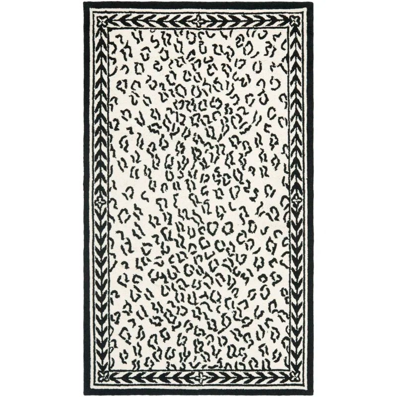 Chelsea White and Black Hand Hooked Wool Animal Print Rug