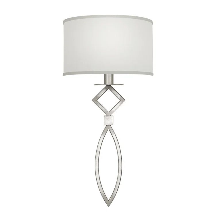 Silver Leaf Wall Sconce with White Fabric Shade