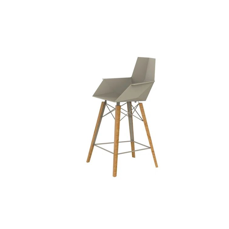 Ecru Polypropylene and Beech Wood Counter Stool