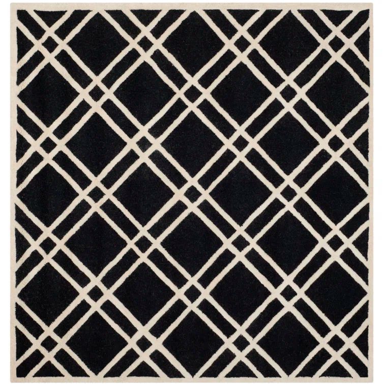 Ivory and Black Hand-Tufted Wool Geometric Square Rug