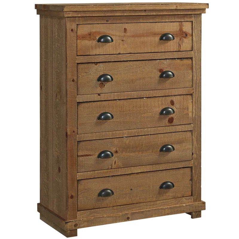 Wolferstorn Distressed Pine 5-Drawer Rustic Brown Dresser