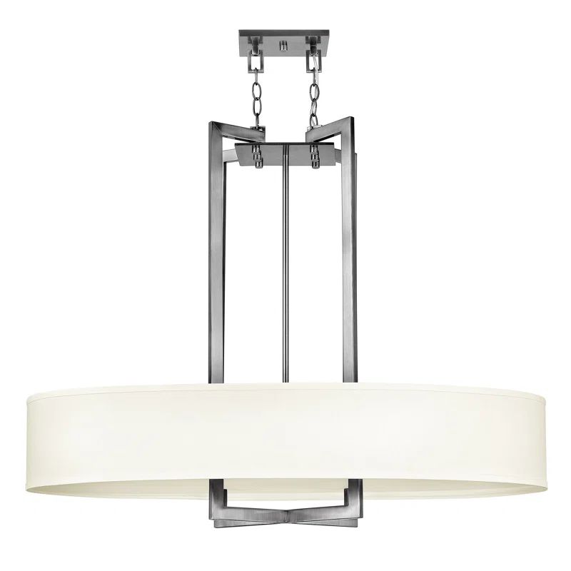 Elegant Antique Nickel 4-Light Drum Chandelier with Off-White Linen Shade