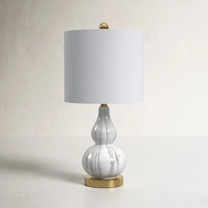 20.5" Mini Glass LED Table Lamp with White Linen Shade