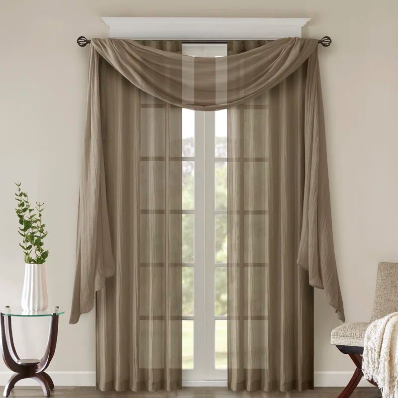 Taupe Sheer Polyester Ground Length Window Drapes