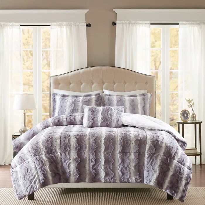 Gray King Faux Fur Down Alternative Comforter Set