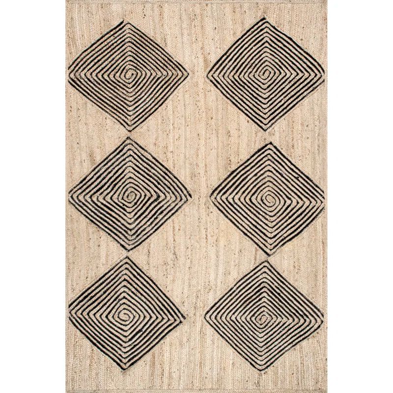 Arvin Olano 49" Square Braided Black Diamond Jute Rug