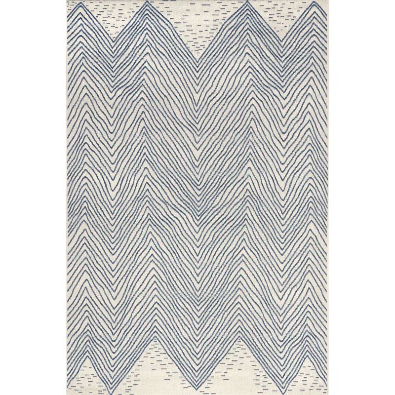 Reversible Chevron Waves Blue Synthetic 3'x5' Indoor/Outdoor Rug