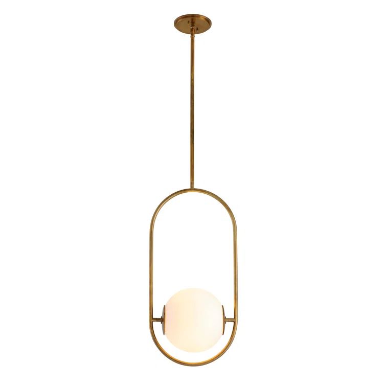 Everley 13.75'' Vintage Brass Globe Pendant with Opal Glass