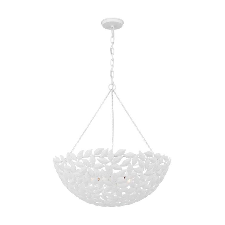 Textured White 32" 6-Light Bowl Pendant with Leaf Motif