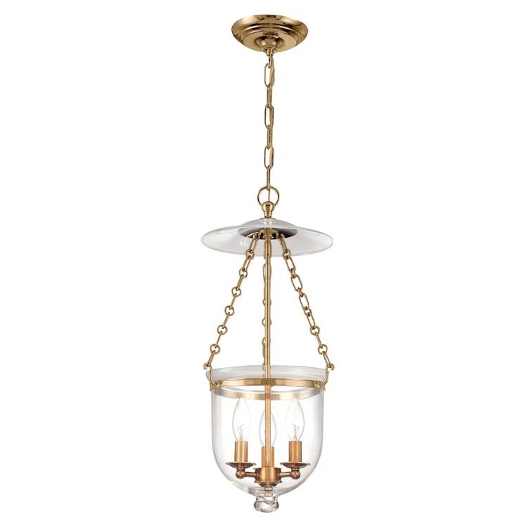 Aged Brass and Clear Glass 3-Light Pendant