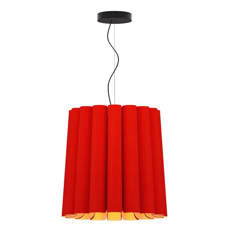 Red Reconstructed Wood Veneer Drum Pendant Light