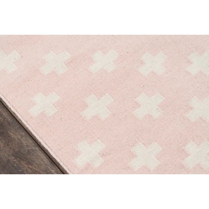 Topanga Pink and White Geometric Wool Runner Rug