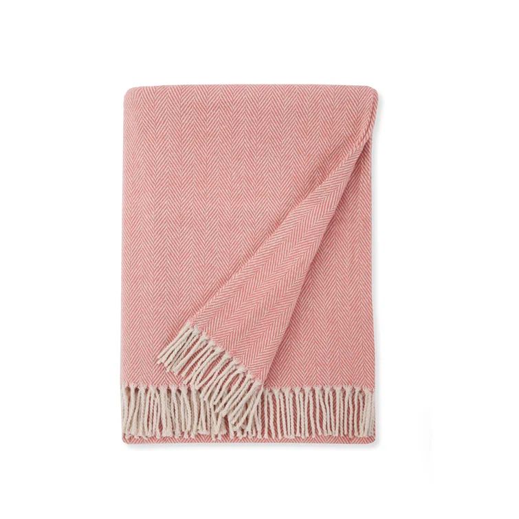 Salmon Herringbone Cotton Throw Blanket with Fringe 51" x 71"