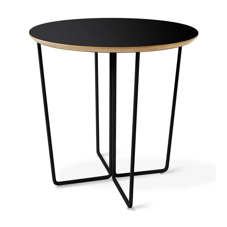 Black Round Wood and Metal End Table