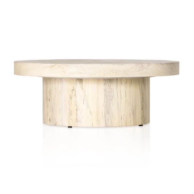 Bleached Wood Round Pedestal Coffee Table