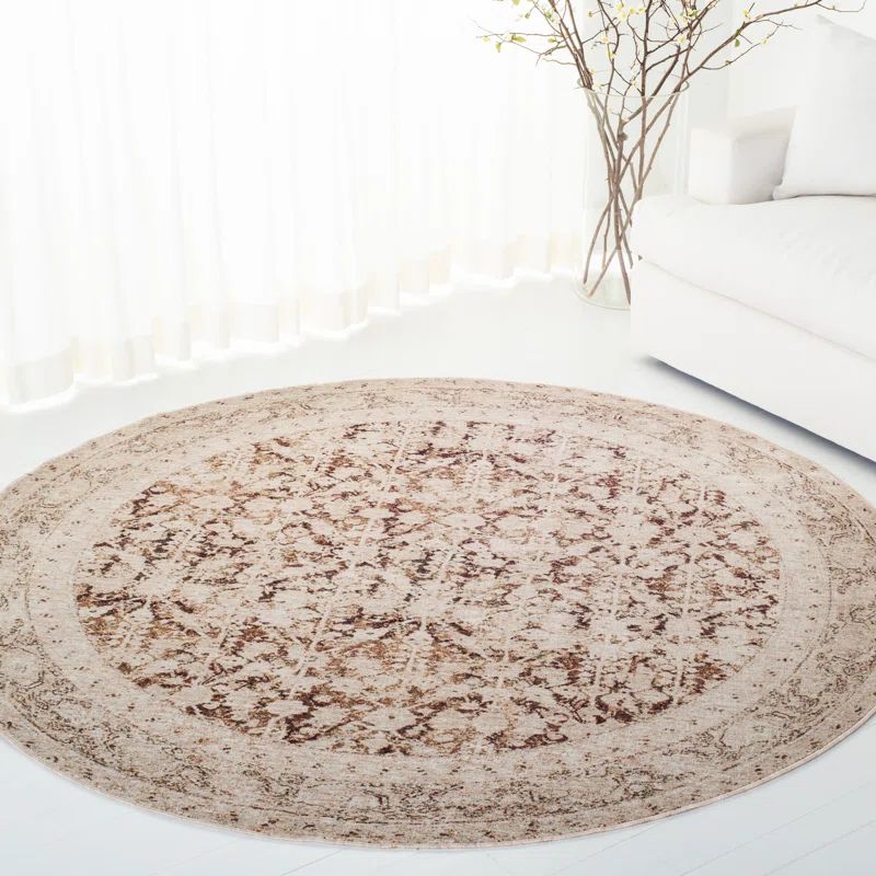 Elegant Gray Synthetic 79" Round Oriental Area Rug