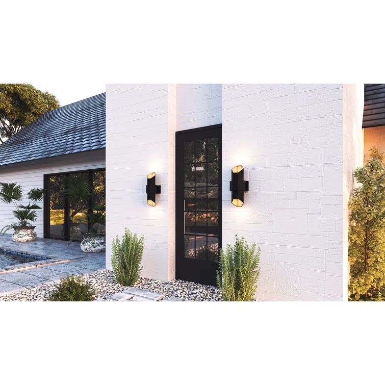Matte Black and Gold Geometric Outdoor LED Wall Sconce