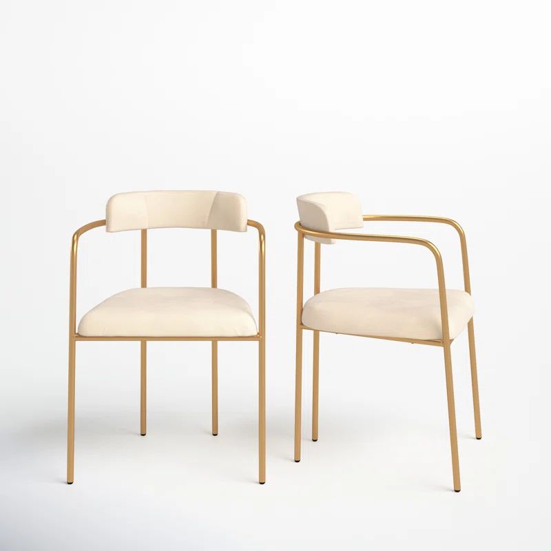 Beige Velvet and Gold Metal Transitional Side Chair