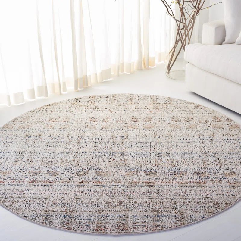 Ivory and Light Olive Round Hand-Knotted Wool Rug