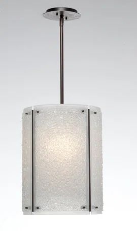 Textured Frosted Glass and Silver Drum Pendant Light