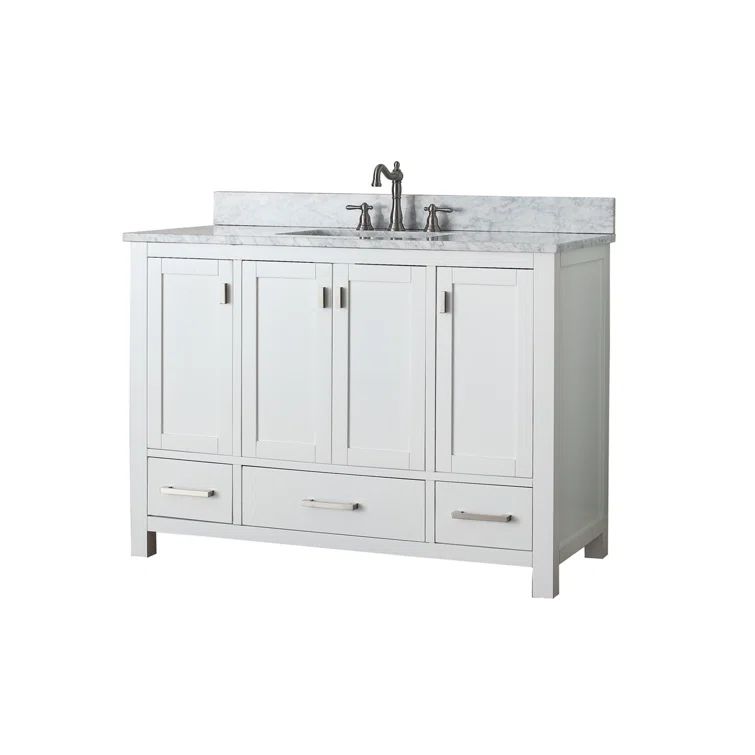 White Engineered Wood Single Vanity with Stone Top