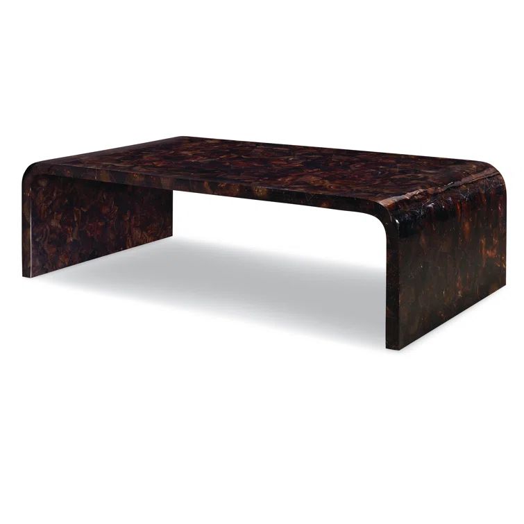 Classic Waterfall Form Polished Wood Coffee Table