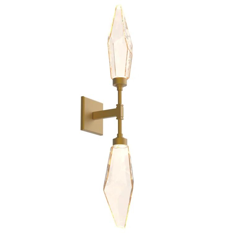 Gilded Brass Rock Crystal Dimmable Sconce with Amber Shades