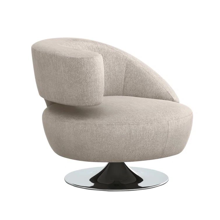 Isabella Bungalow Chenille Polished Nickel Swivel Barrel Chair