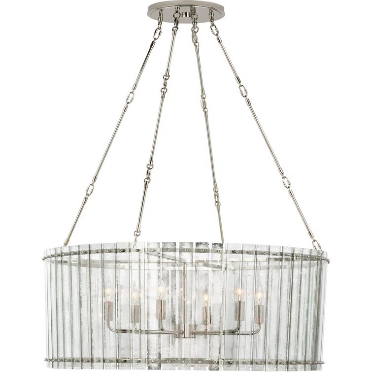 Cadence Polished Nickel 6-Light Crystal Chandelier with Antique Mirror Shade